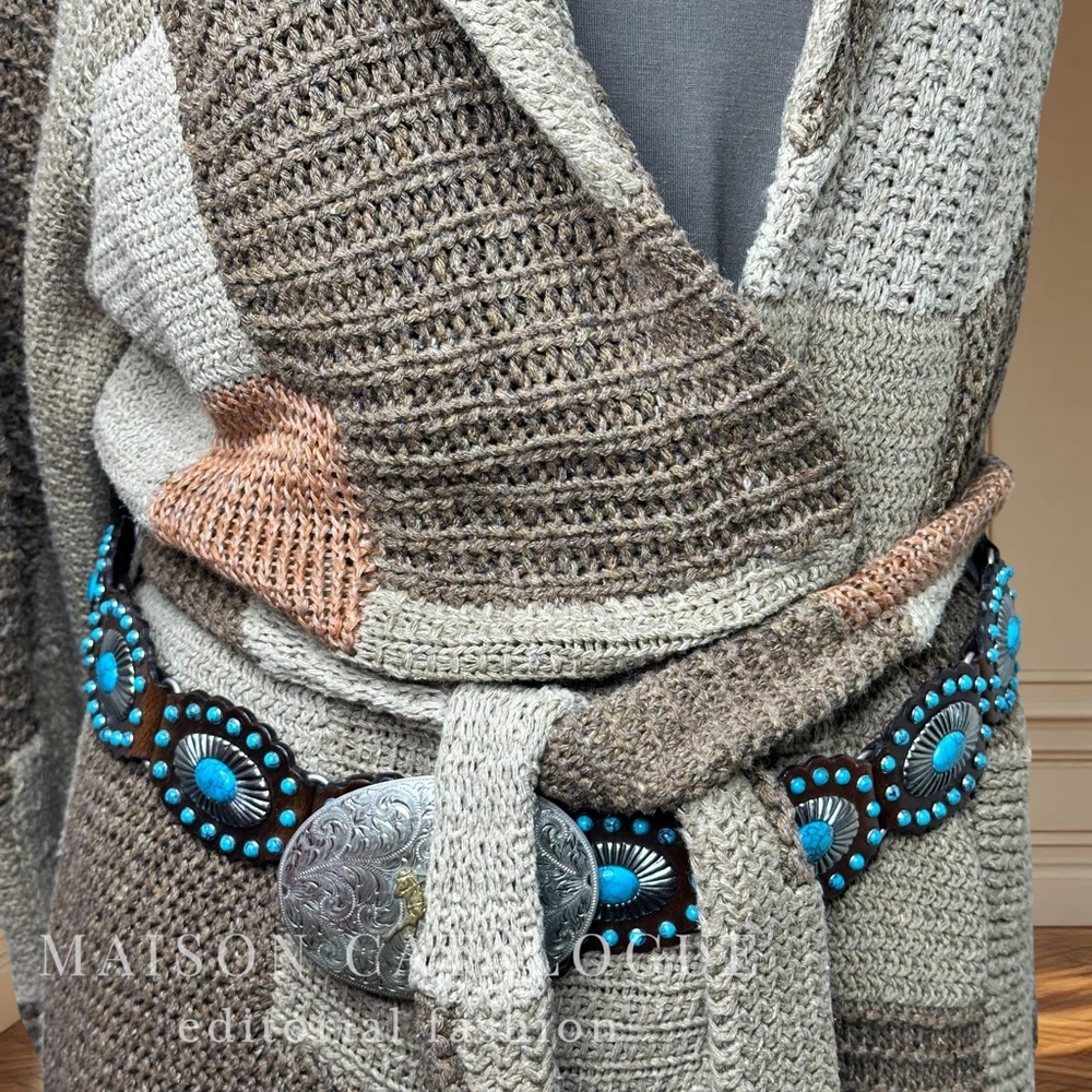Ralph Lauren ‘02 Silk Linen Hand-knit Patchwork Belted Shawl Cardigan Sweater - Picture 12 of 16